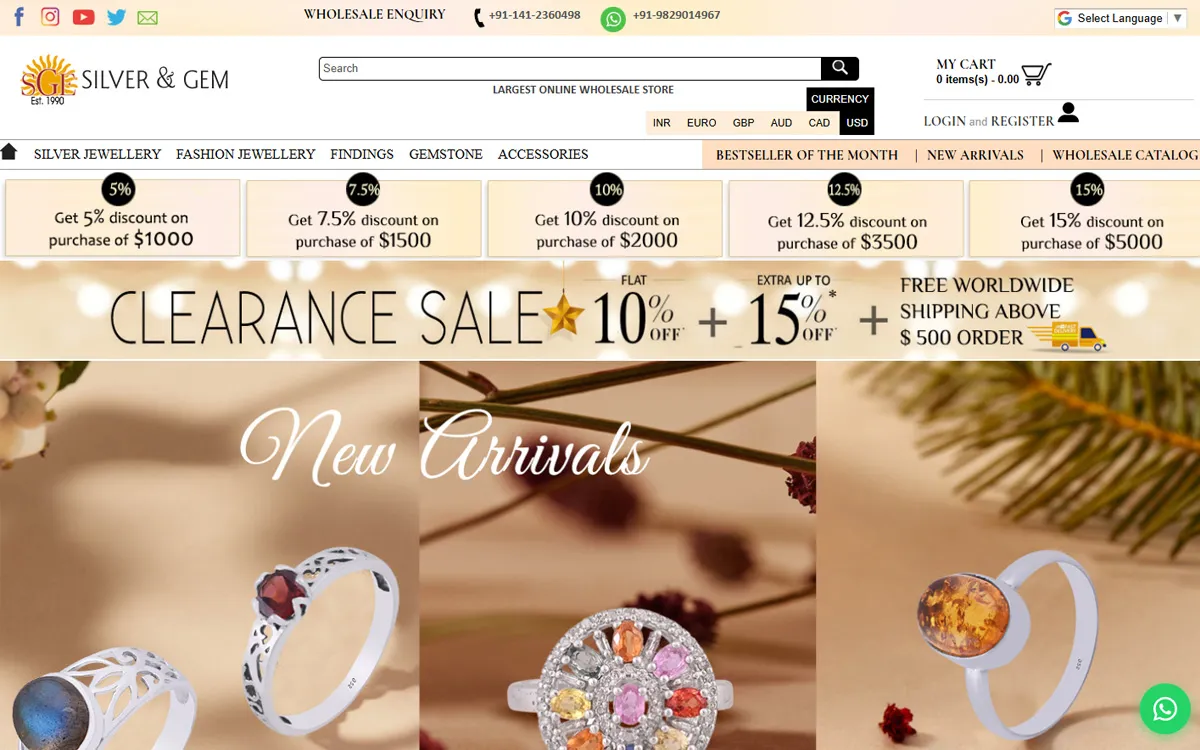 Silver & Gem Exports – Jewellery e-commerce